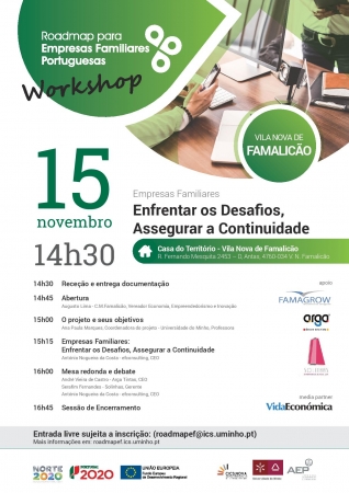 Workshop “Empresas Familiares: Enfrentar os Desafios, Assegurar a Continuidade” | 15 de novembro, pelas 14h30, Vila Nova de Famalicão
